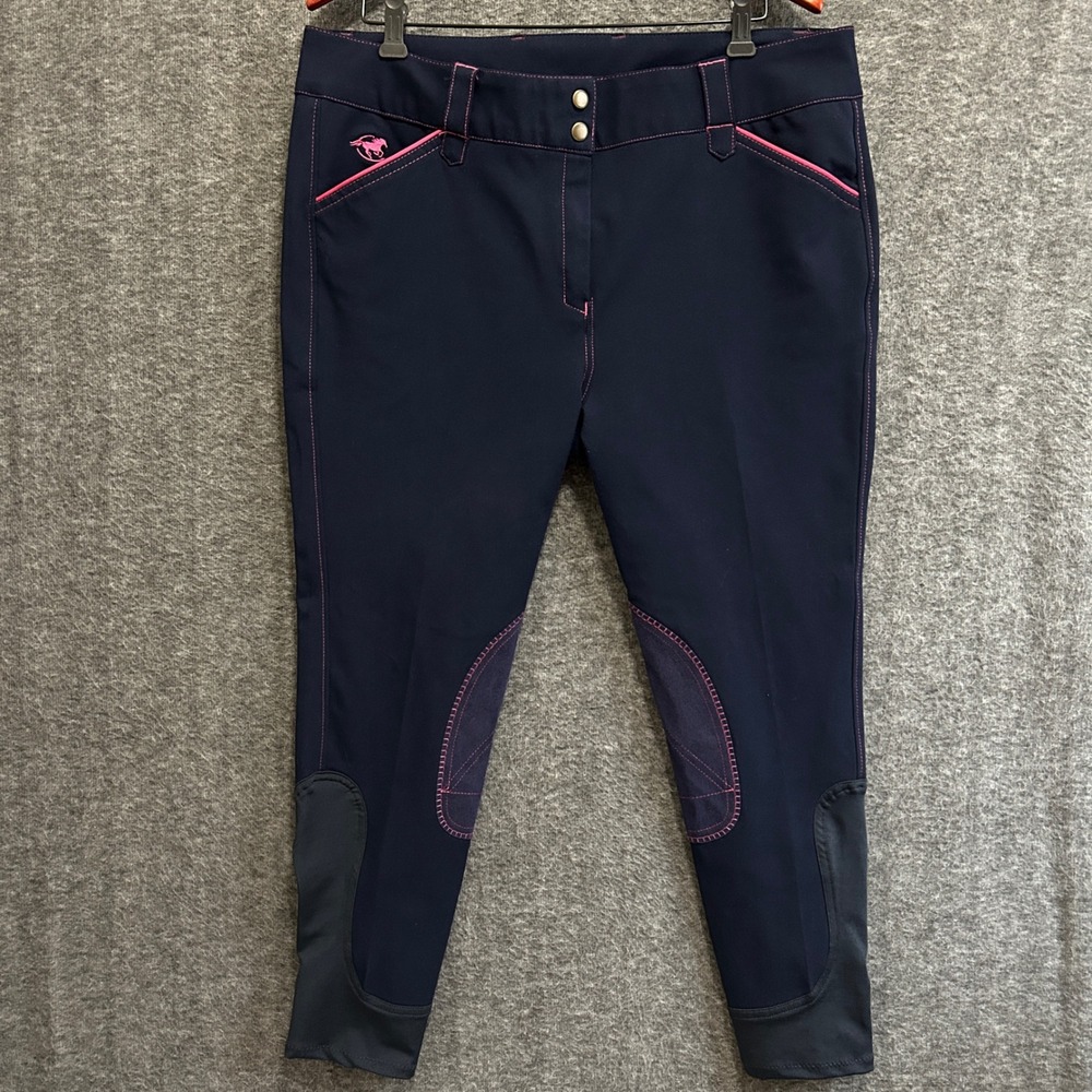 Piper SmartPak Riding Pants Women 38R Blue Pink Equestrian Knee Patch Breeches